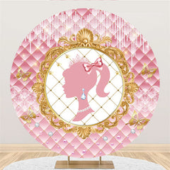 Lofaris Gold And Pink Beautiful Princess Round Birthday Backdrop