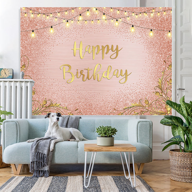 Lofaris Gold and Pink Bokeh Gorgeous Happy Birthday Backdrop