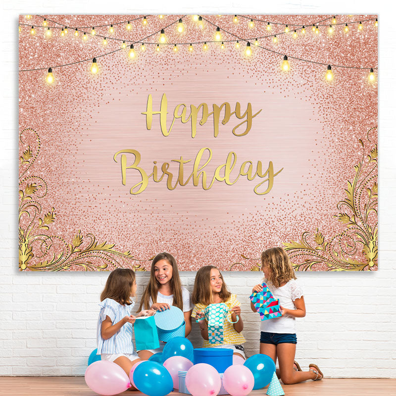 Lofaris Gold and Pink Bokeh Gorgeous Happy Birthday Backdrop