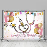 Lofaris Gold And Pink Glitter Ballons Congrats Nurse Backdrop
