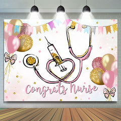 Lofaris Gold And Pink Glitter Ballons Congrats Nurse Backdrop