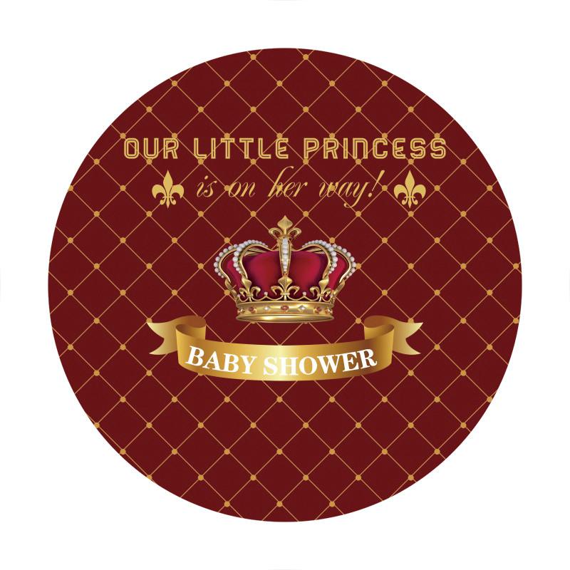 Lofaris Gold And Red Crown Round Baby Shower Backdrop For Girl