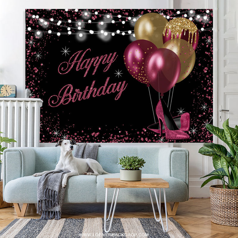 Lofaris Gold And Red Glitter Balloons Black Birthday Backdrop