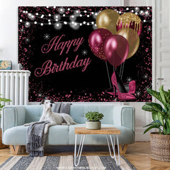 Lofaris Gold And Red Glitter Balloons Black Birthday Backdrop