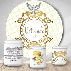 Lofaris Gold And White Kids Pigeon Round Baby Shower Backdrop