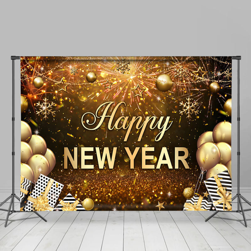 Lofaris Gold Ballon And Star Bokeh Happy New Year Backdrop
