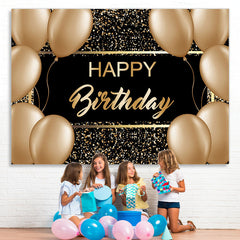 Lofaris Gold Ballons And Black Glitter Happy Birthday Backdrop