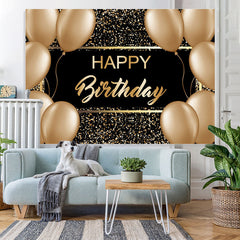 Lofaris Gold Ballons And Black Glitter Happy Birthday Backdrop