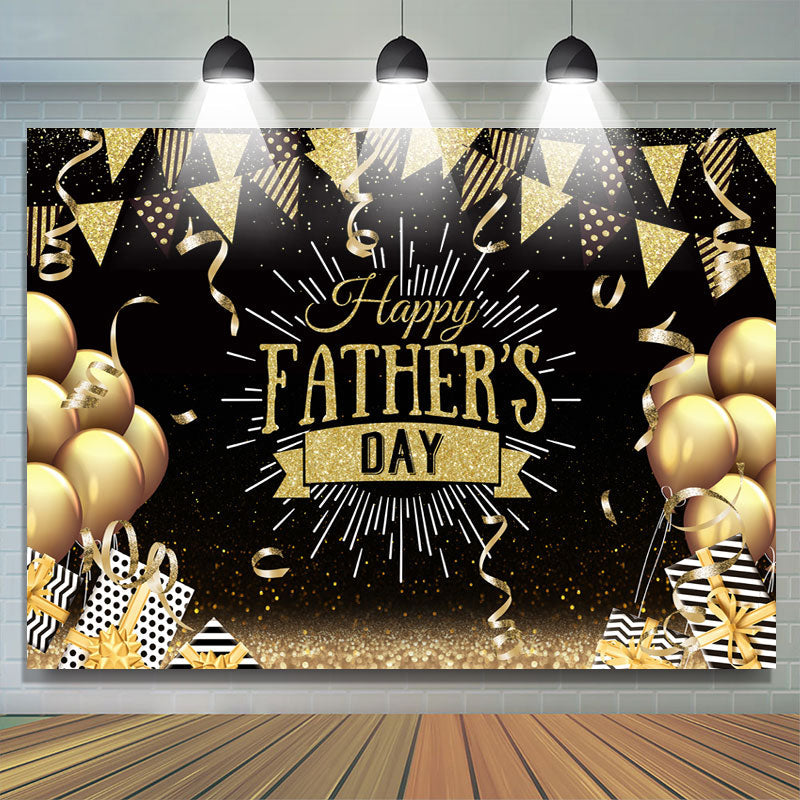 Lofaris Gold Balloon Ribbon Happy Fathers Day Glitter Backdrop