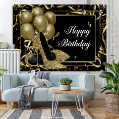 Lofaris Gold Balloons And Glitter Heels Happy Birthday Backdrop