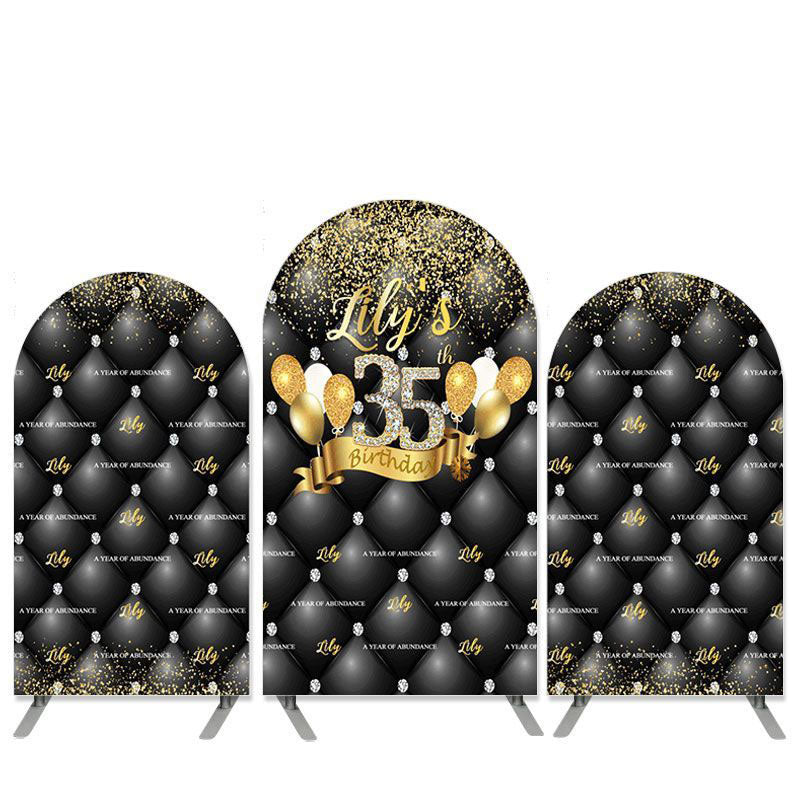 Lofaris Gold Balloons Glitter Black 35th Birthday Arch Backdrop Kit