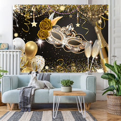 Lofaris Gold Balloons Mask Glitter Happy Birthday Backdorp
