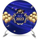 Lofaris Gold Balloons Navy Blue Class Of 2023 Round Backdrop