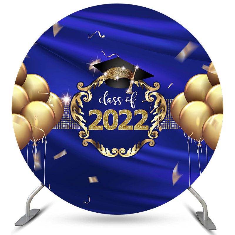 Lofaris Gold Balloons Navy Blue Class Of 2022 Round Backdrop