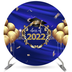 Lofaris Gold Balloons Navy Blue Class Of 2022 Round Backdrop