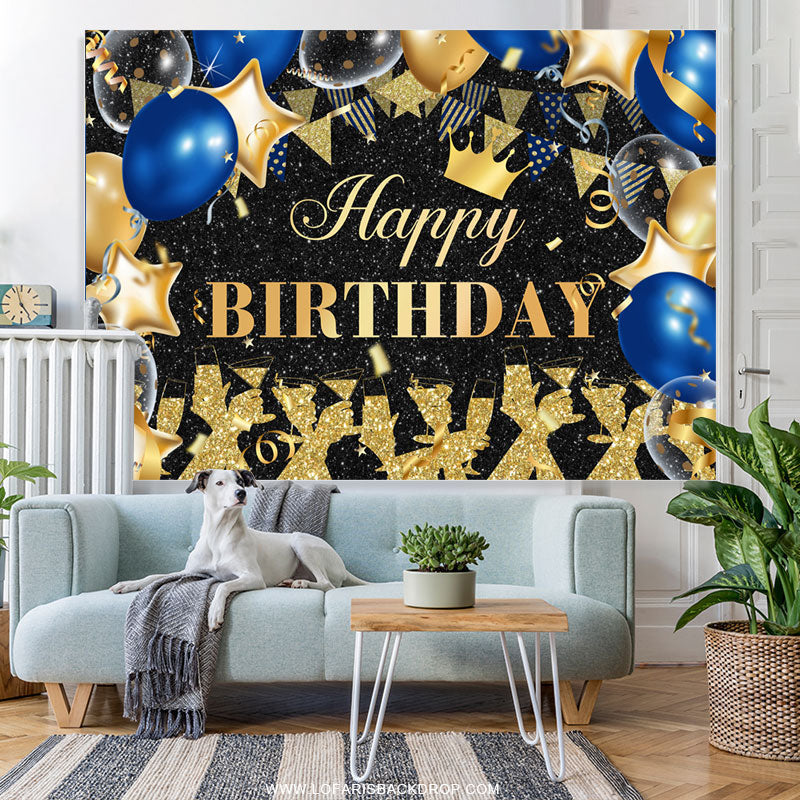 Lofaris Gold Black Glitter Balloons Happy Birthday Backdrop