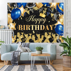 Lofaris Gold Black Glitter Balloons Happy Birthday Backdrop