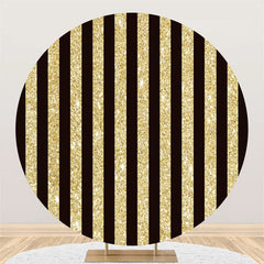 Lofaris Gold Black Stripe Theme Happy Birthday Circle Backdrop