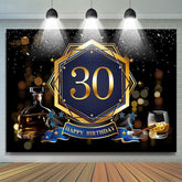 Lofaris Gold Bokeh Black Happy 30th Birthday Backdrop Banner