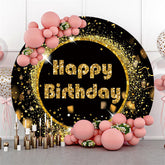 Lofaris Gold Bokeh Glitter Black Round Backdorp For Birthday