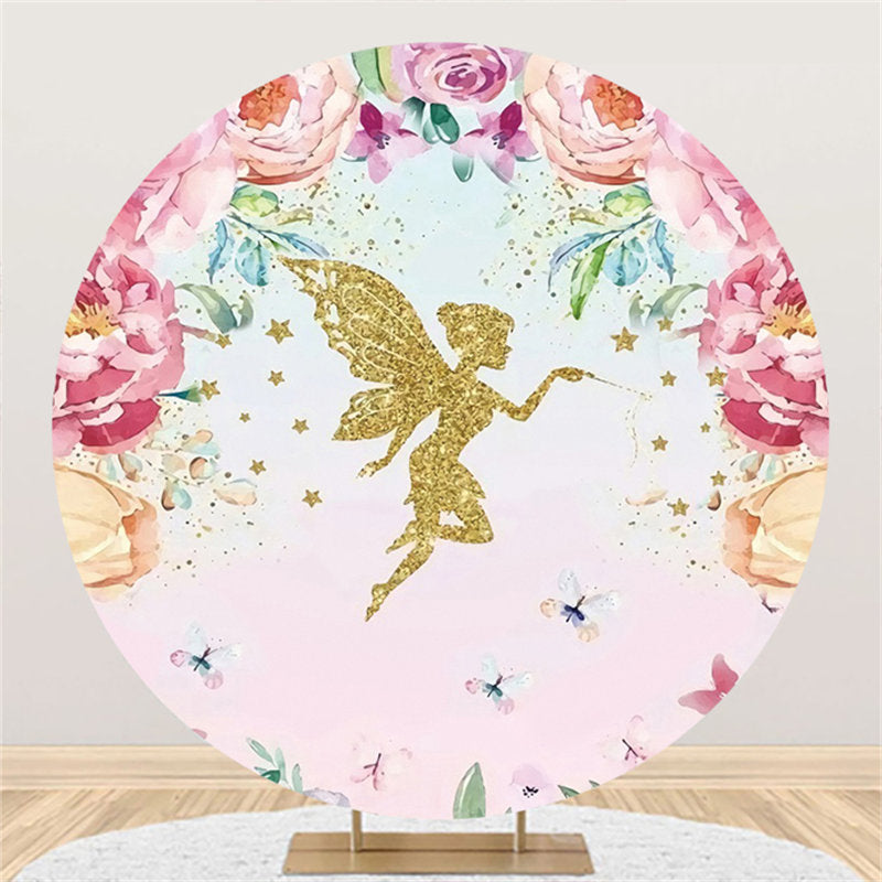 Lofaris Gold Butterfly Fairy Happy Birthday Circle Backdrop