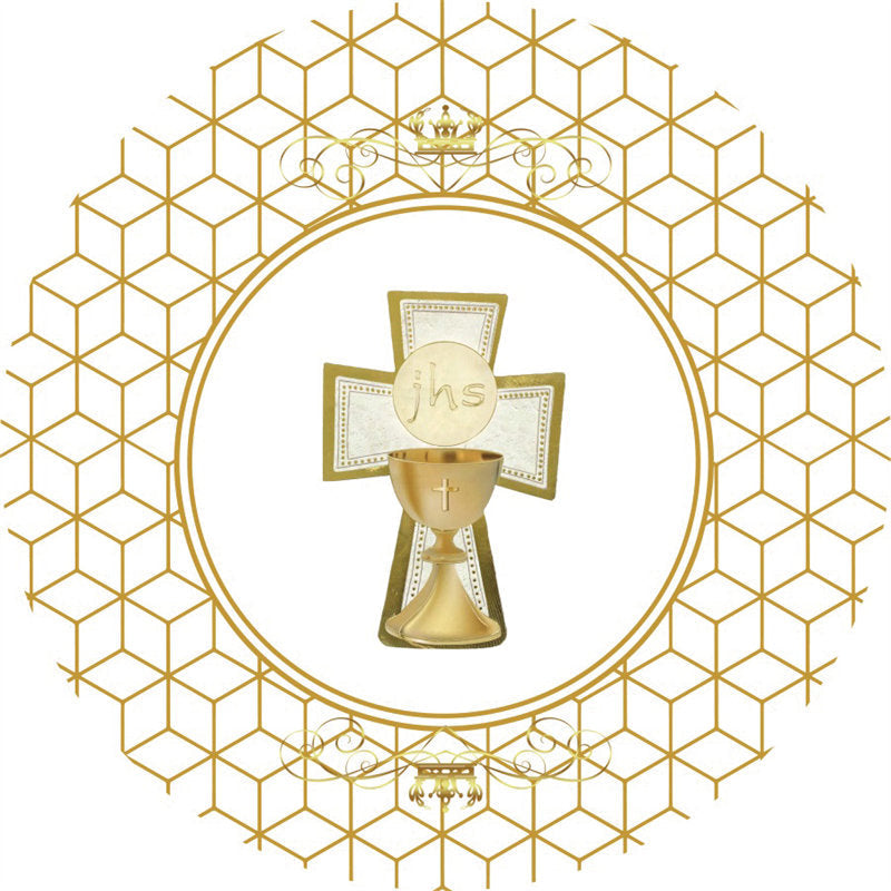 Lofaris Gold Crown And Abstract Lines Round Baby Shower Backdrop