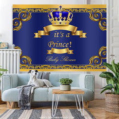 Lofaris Gold Crown And Blue Little Prince Baby Shower Backdrop