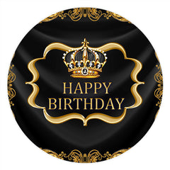 Lofaris Gold Crown And Diamonds Black Happy Birthday Round Backdrop