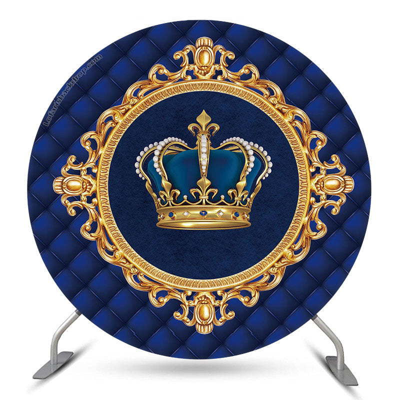 Lofaris Gold Crown Blue Girl Birthday Party Round Backdrop