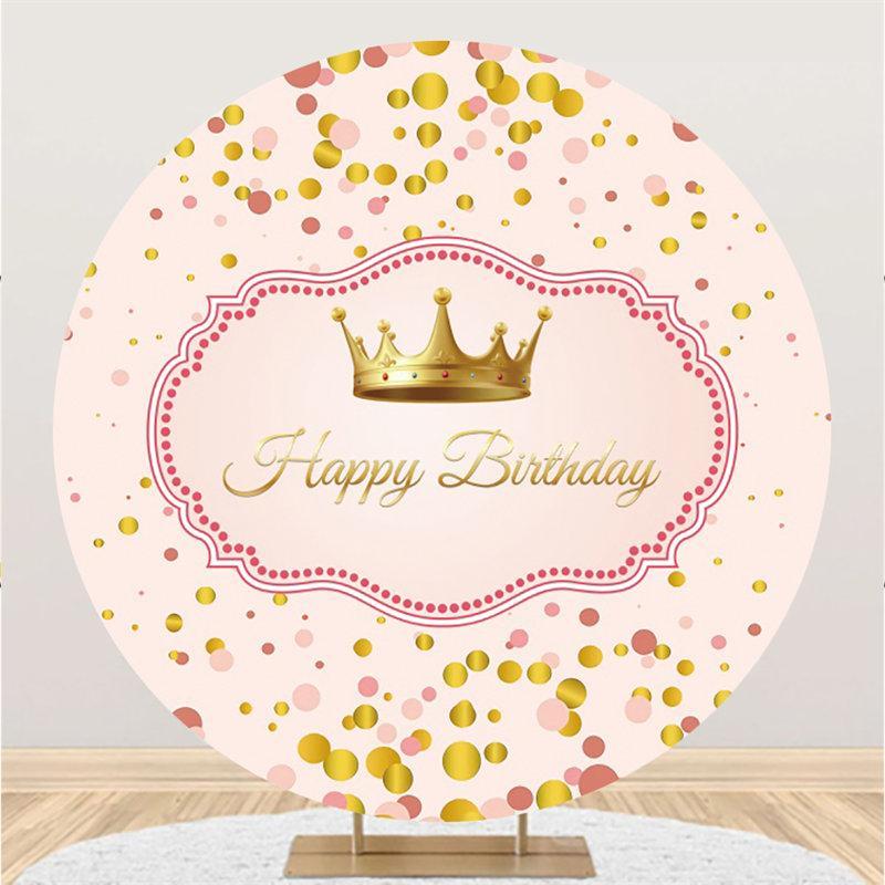 Lofaris Gold Crown Pink Circle Happy Birthday Party Backdrop