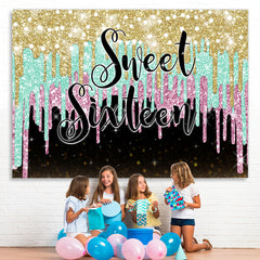 Lofaris Gold Cyan and Pink Sweet Sixteen Birthday Backdrop