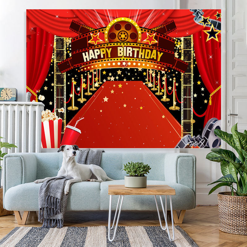 Lofaris Gold Five-pointed Star Red Carpet Birthday Backdrop