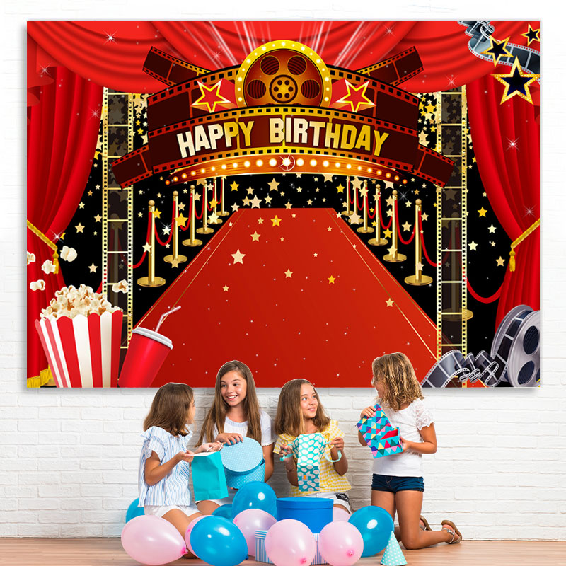 Lofaris Gold Five-pointed Star Red Carpet Birthday Backdrop