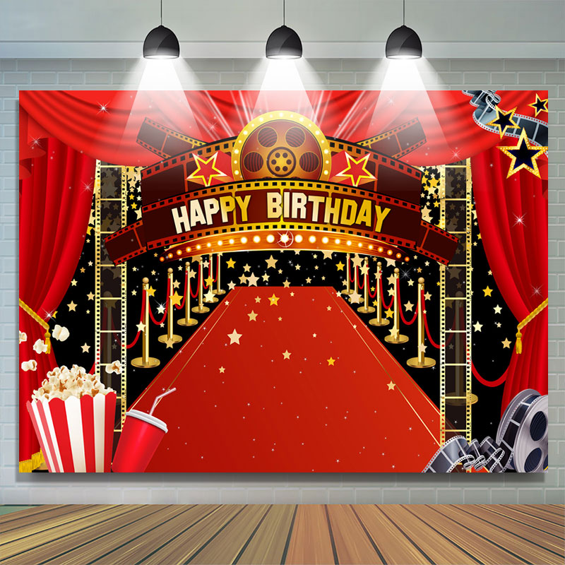 Lofaris Gold Five-pointed Star Red Carpet Birthday Backdrop