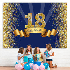 Lofaris Gold Glitter and Blue Party Backdrop for 18Th Birthday