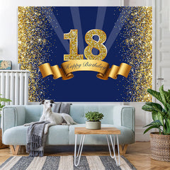Lofaris Gold Glitter and Blue Party Backdrop for 18Th Birthday