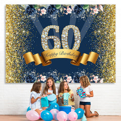 Lofaris Gold Glitter And Flowers Happy 60th Birthday Backdrop