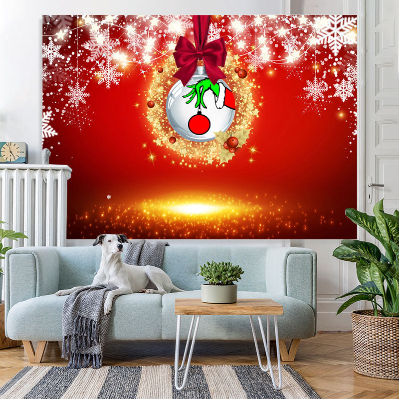 Lofaris Gold Glitter And White Snowflake Christmas Backdrop