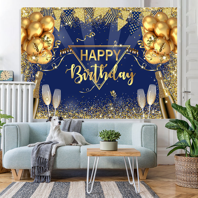 Lofaris Gold Glitter Balloon Wine Glass Happy Birthday Backdrop