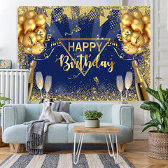 Lofaris Gold Glitter Balloon Wine Glass Happy Birthday Backdrop