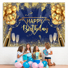 Lofaris Gold Glitter Balloon Wine Glass Happy Birthday Backdrop