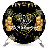 Lofaris Gold Glitter Balloons Round Happy Anniversary Backdrop