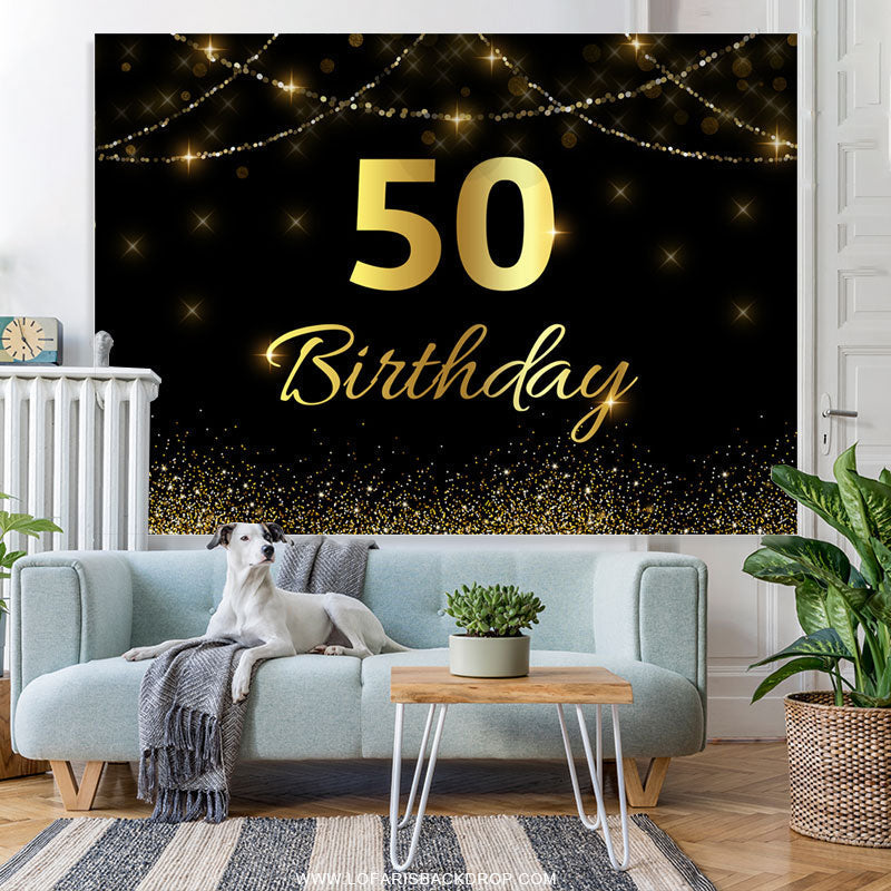 Lofaris Gold Glitter Black Bokeh 50th Birthday Party Backdrop