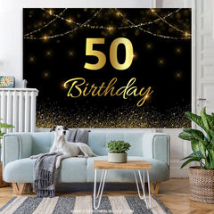Lofaris Gold Glitter Black Bokeh 50th Birthday Party Backdrop