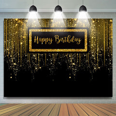 Lofaris Gold Glitter Black Luxurious Happy Birthday Backdrop