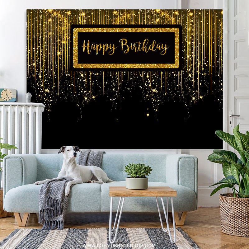 Lofaris Gold Glitter Black Luxurious Happy Birthday Backdrop