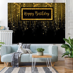 Lofaris Gold Glitter Black Luxurious Happy Birthday Backdrop