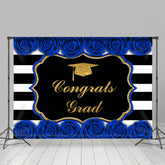 Lofaris Gold Glitter Blue Roses Congrats Graduation Backdrop