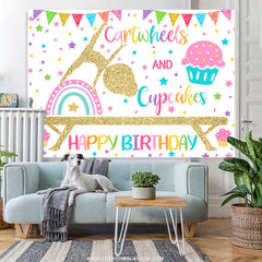 Lofaris Gold Glitter Cartwheels And Cupcakes Birthday Backdrop