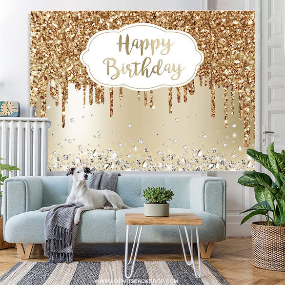 Lofaris Gold Glitter Diamond Backdrop For Birthday Party
